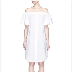 Vince Cotton Poplin Pocket Off Shoulder White Shirt Dress Size 4